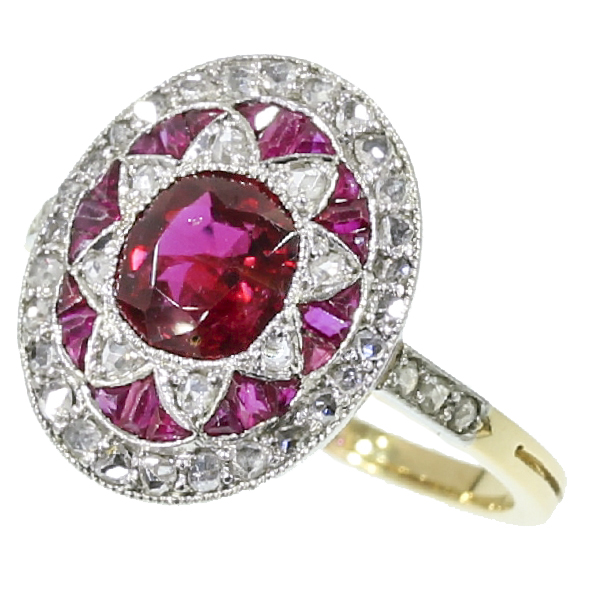 Most decorative Belle Epoque diamond ruby antique engagement ring
